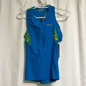 Zoot Performance Triathlon Tank NWT Size Small aqua and fluorescent green